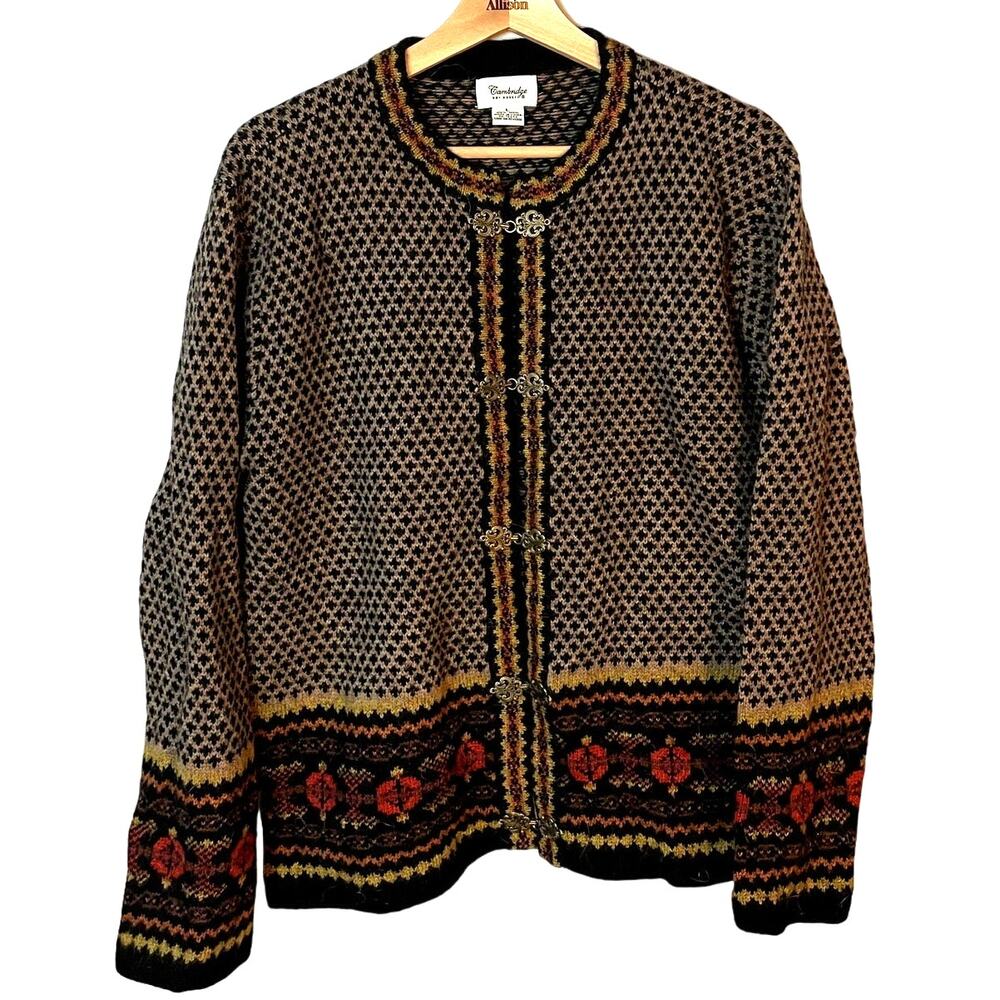 VTG Cambridge Dry Goods Nordic Fair Isle 100% Wool Sweater Women's Large - Picture 1 of 12